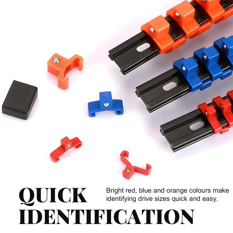 A95I-Premium Quality Double Sided Socket Organizer(3 PCS), 1/2", 3/8", 1/4" ABS Drive Socket Rail Holder Set Kit
