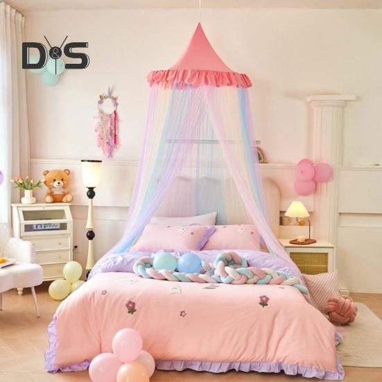 Rainbow Bed Canopy for Girls Dreamy Kids Princess Dome Bed Tent Breathable Mosquito Net Decorative Crib Bed Tent for Girls