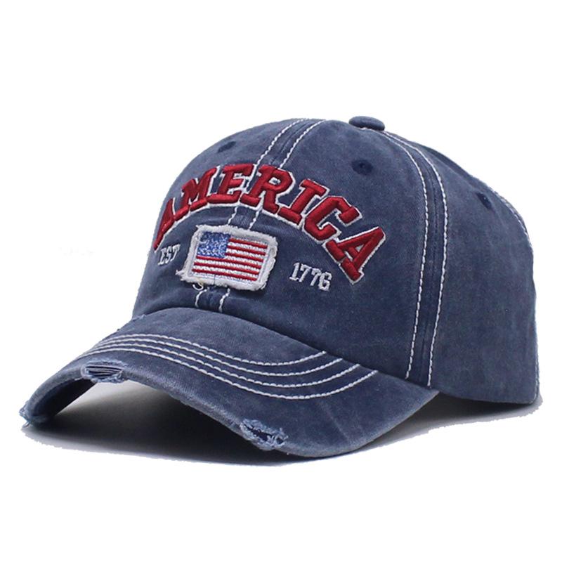 American flag alphabet baseball cap holes washed old hat men's cap