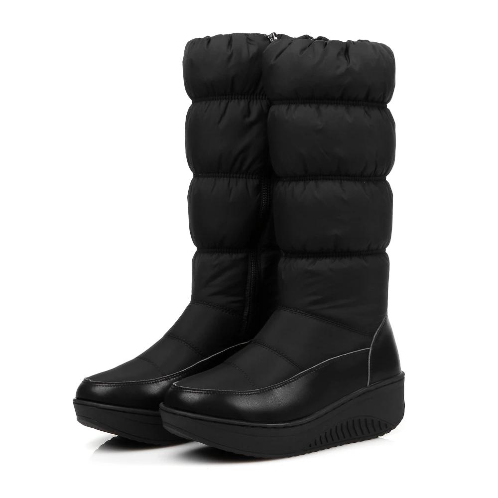 

Trendy Russian Women Warm Plush Mid-calf Snow Boots Black White Waterproof Down Lady Wedge Platform Heels Side Zipper Half Boots 35 чёрный
