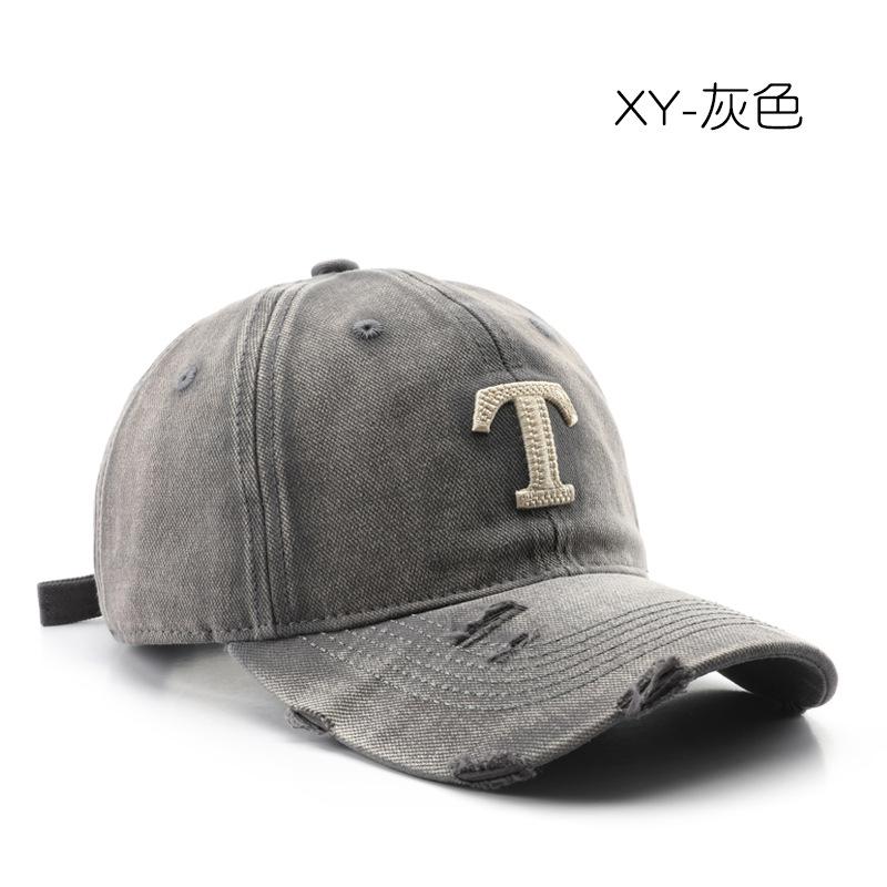 Hat Female Autumn and Winter Washed Retro Letter Ripped Cap Outdoor Men Travel Street Sunscreen Baseball Cap