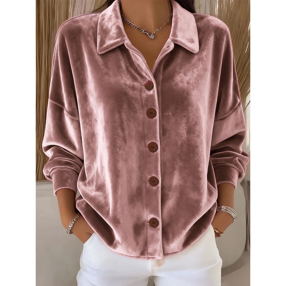 Women's Casual Long Sleeve Shirt Collar Cardigan Gold Velvet Multi-Color Open Front Top Fashion Soft Velvet Blouse