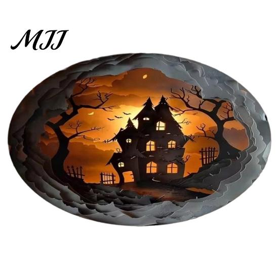 Indoor Holiday Theme Rug Halloween Round Area Rug, 3D Optical Illusion Doormat for Living Room, Scary Floor Mat Non Slip Absorbent Mat, Washable