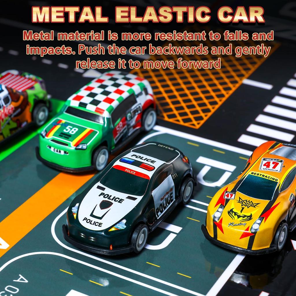 AIUAZA Kids Mini Alloy Pull-Back Race Car Set 48 Die-Cast Cars with Garage Track Ages 3-8