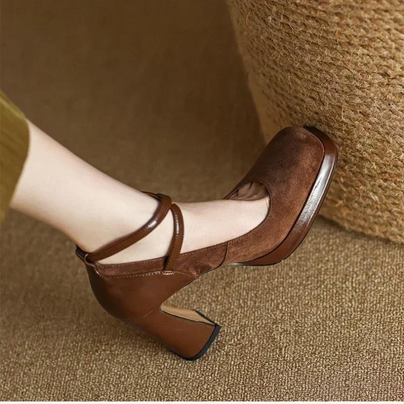 

Shoes for Men Faux Suede Sexy Pumps Ladies Vintage Black Sandals Woman Office Buckle Non-Slip Casual Wedding Shoes Bride Heels 34