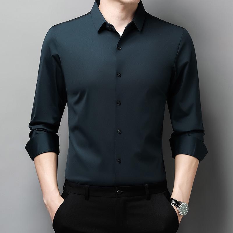 Men's Solid Color Stretch Long-Sleeve Button-Down Shirt - Autumn 2022