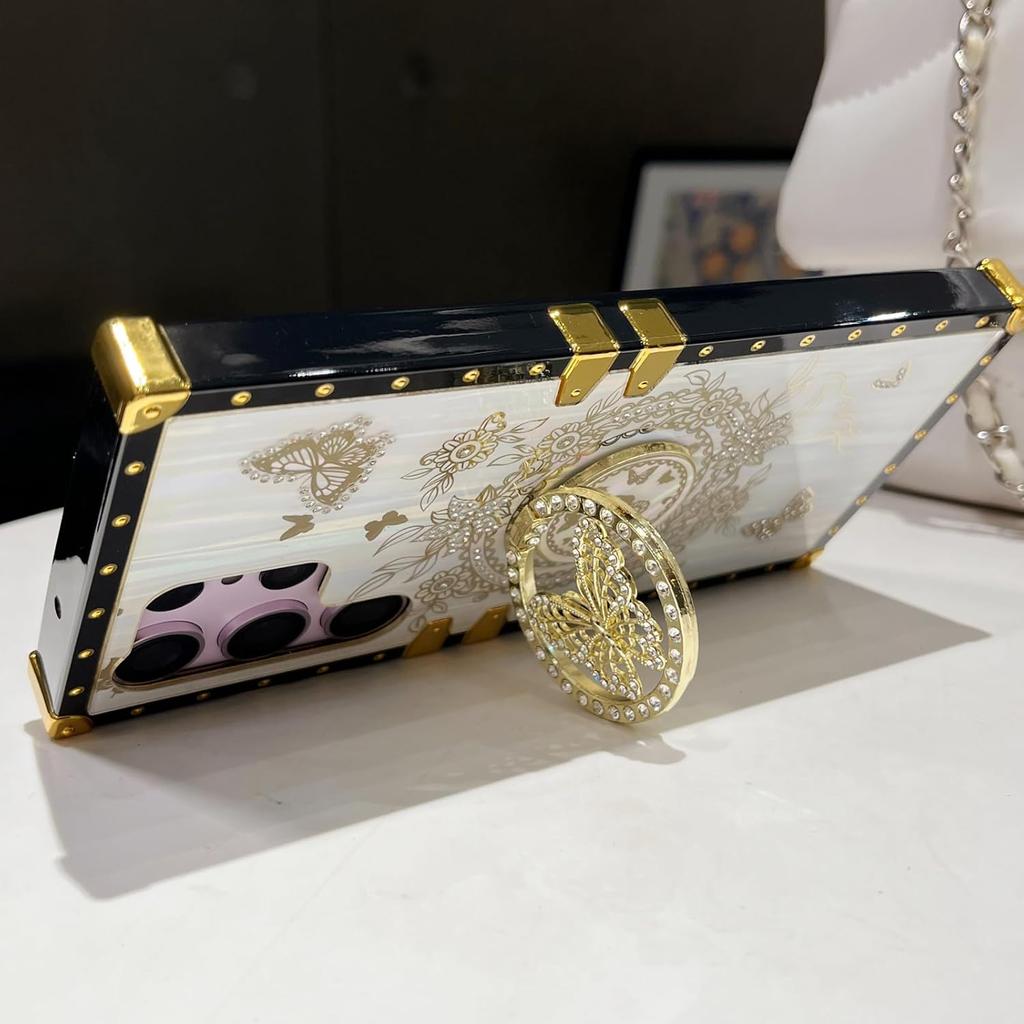for Samsung Galaxy S25 Ultra Glitter Kickstand Case, Cute Luxury 3D Bling Sparkly Floral Diamond Butterfly with Ring Stand Elegant Shockproof Women