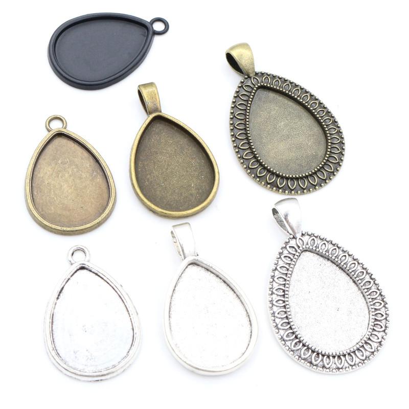 10pcs 18x25mm Inner Size Antique Bronze Silver Plated Drop Style Cameo Cabochon Base Setting Charms Pendant necklace findings