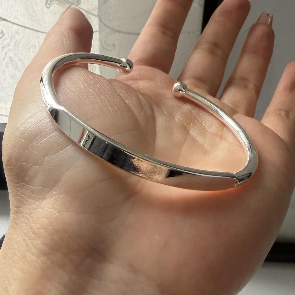 100% Solid 925 Sterling Silver Retro Bracelet for Women Men Vintage Handmade Flat Simple Bracelet Birthday Gift