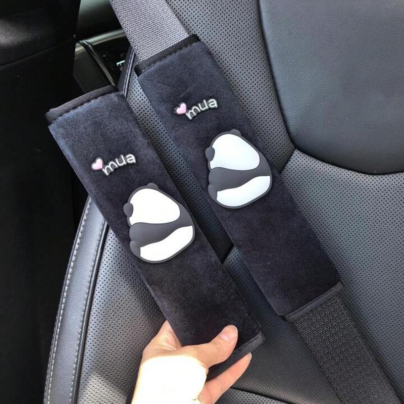 2pcs Cute Panda Car Seat Belt Shoulder Cover Safety Belt Cover Anti-stranglehold Interior Accessories Creative Safety Belt Cover