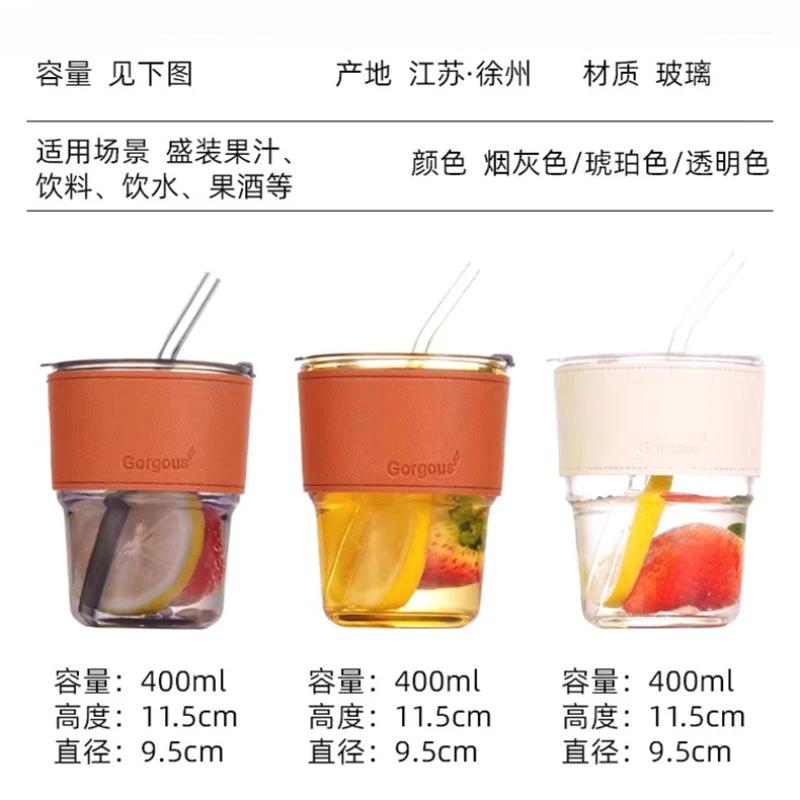 Glass Sipper Cups Reusable Spill-Proof Drinking Cups with Lid Straw for Birthday Party Travel Xmas Juice Mug Water Bottle Cups