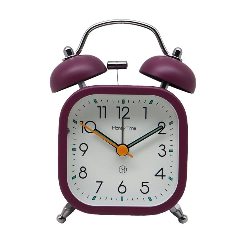 Students Use 3-inch Square Metal New Ring Bell Alarm Clock for Home Bedside Silent Sweep Second Night Light