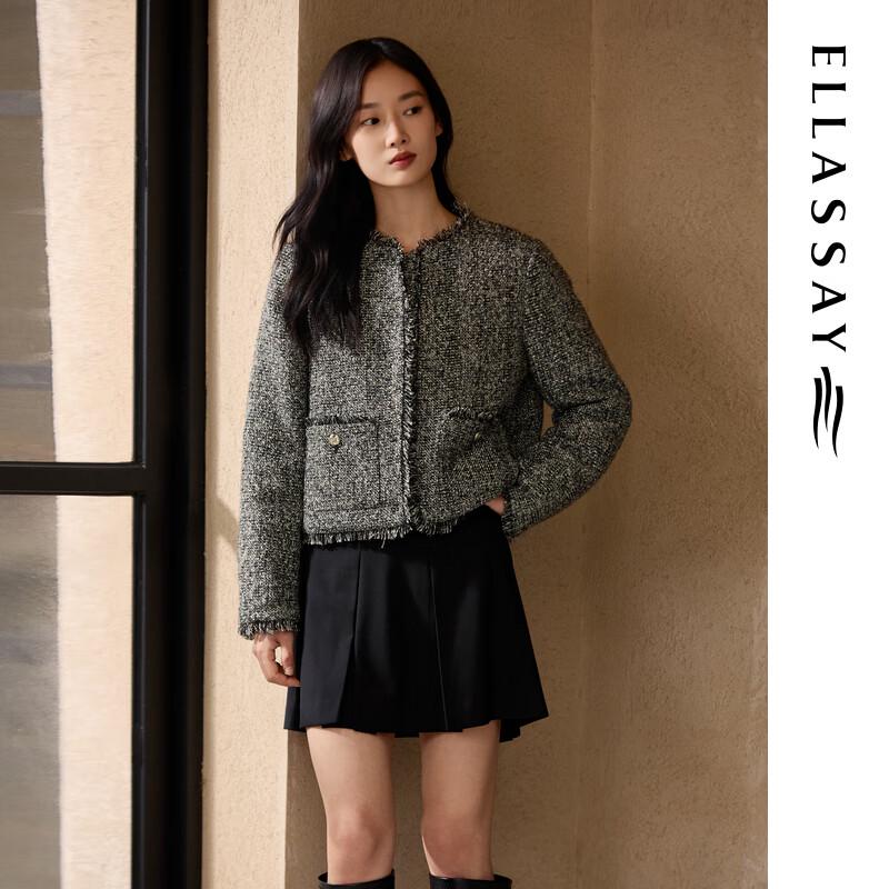 ELLASSAY Women's Tweed Boxy Short Goose Down Jacket