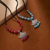 Bohemian Ethnic Style Forehead Chain Jewelry Blue And Red High-End Tassel Hair Chain Women'S Travel Vacation Jewelry