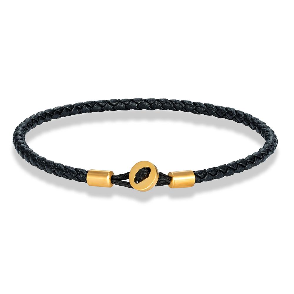 Gold Stainless Steel Button Braided Leather Bracelet For Men Women Couple Jewelry Gifts