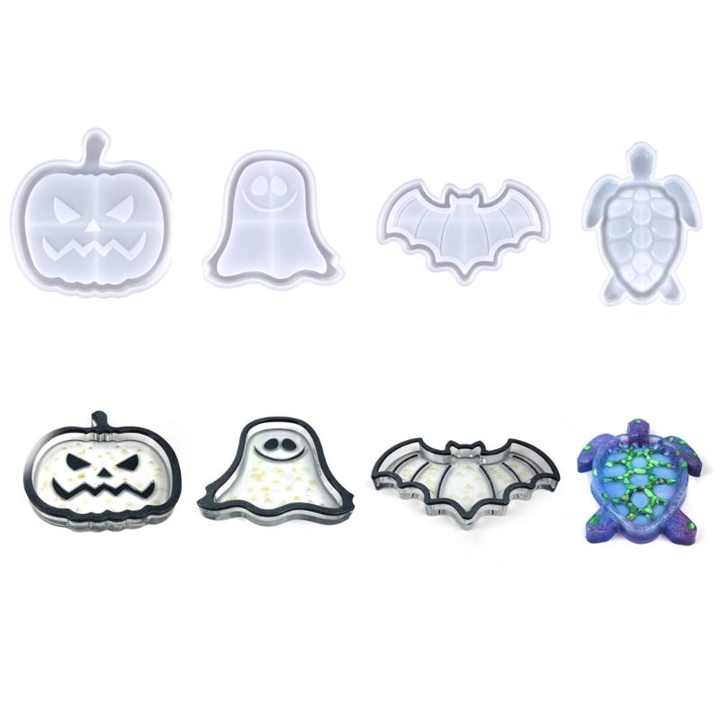 Fruit Wine Cup Tray Mold Halloween Pumpkin Bat Silicone Epoxy Resin Coaster Mold Used To Make Agate Pieces Coasters