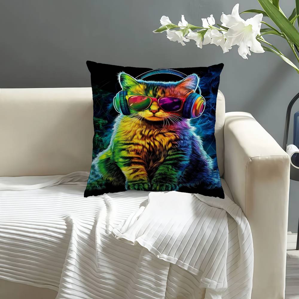 Animal Monkey Cat Dog Headphone Dj Music Pillowcase Toon Gift Cushion Cover Bedroom Home Sofa Chair Seat Decor Pillow Case