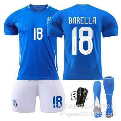 European Cup Italian Home Football No. 6 Verati 14 Chiesa 18 Barrera Jersey Set