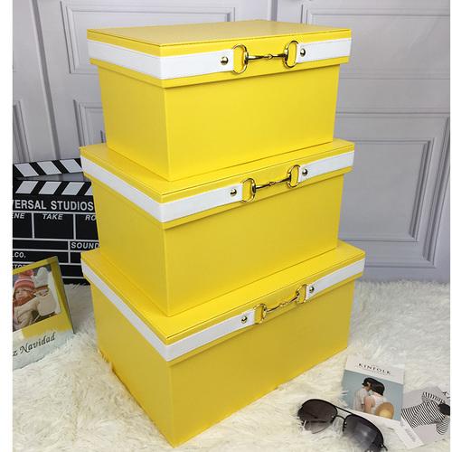 Luxury  Pu Leather Orange Storage Bins Colorful Storage Box  Organizer Containers Baskets with Cover Handles