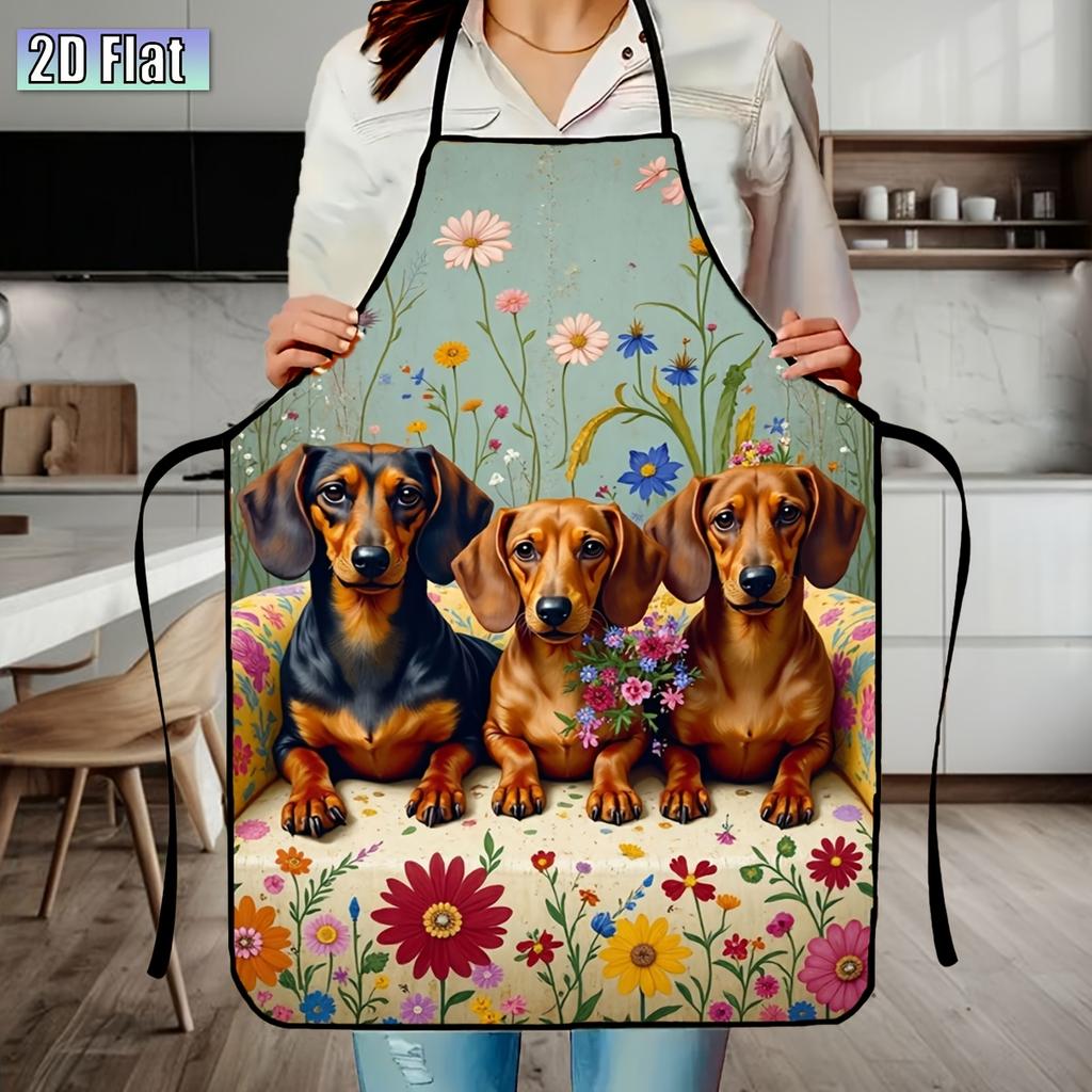 A Single Item Featuring Three Dachshunds Against a Floral Background, Perfect for Easter Decorations, a Gift for Family