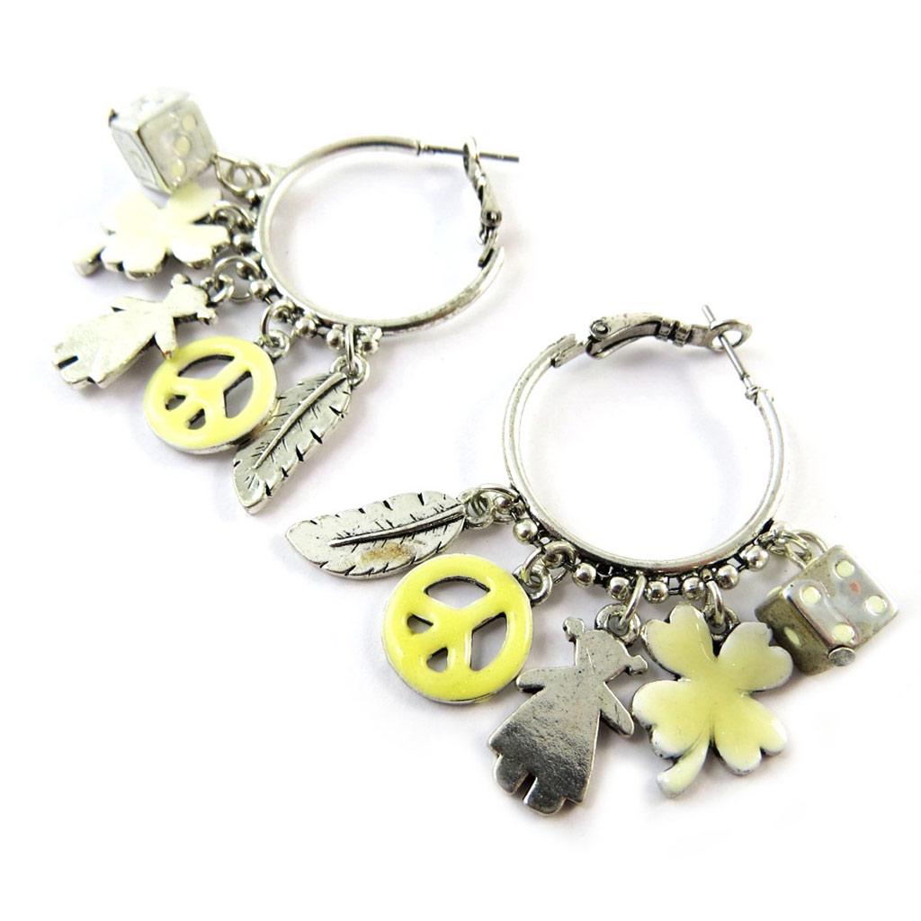 NOA [G0474] - Silver Yellow 'Emilie' Designer Hoop Earrings