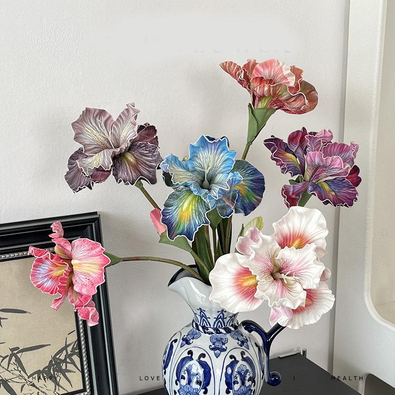 45cm Short Branch 2 Iris EVA Texture Simulation Flower Natural Wind Oil Painting Color Fake Flower Home Decoration