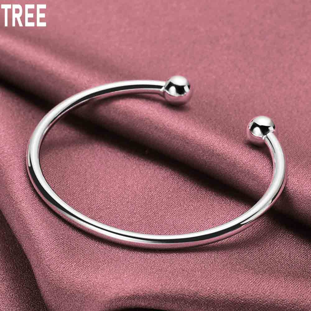 925 Sterlingsilber 4 mm Glatte Solide Perlen Armband Manschettenknöpfe Armband Mode Charm Hochzeitsschmuck