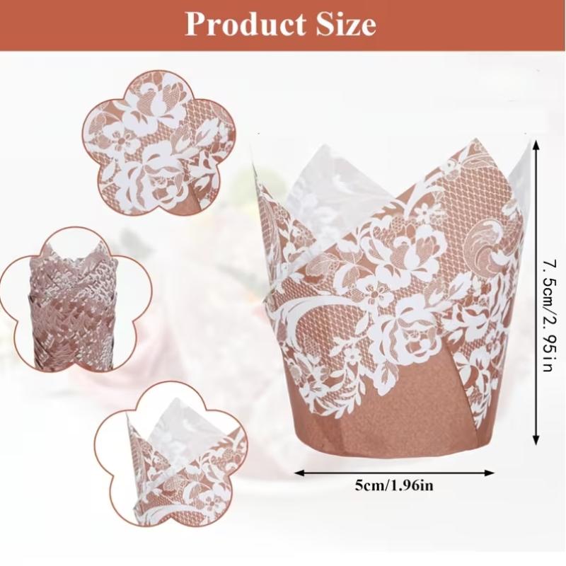 Oilproof Tulip Muffin Cupcake Paper Cups 50pcs Non-Stick Disposable Baking Liners for Home Baking Birthday Party Decor