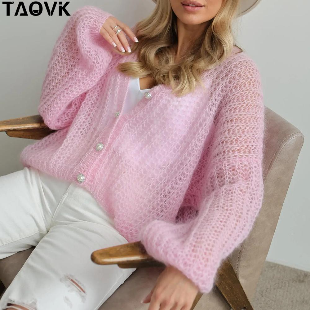 

TAOVK Жіночі топи, в’язані гачком, легкі прозорі тонкі прозорі светри, вільні кардигани