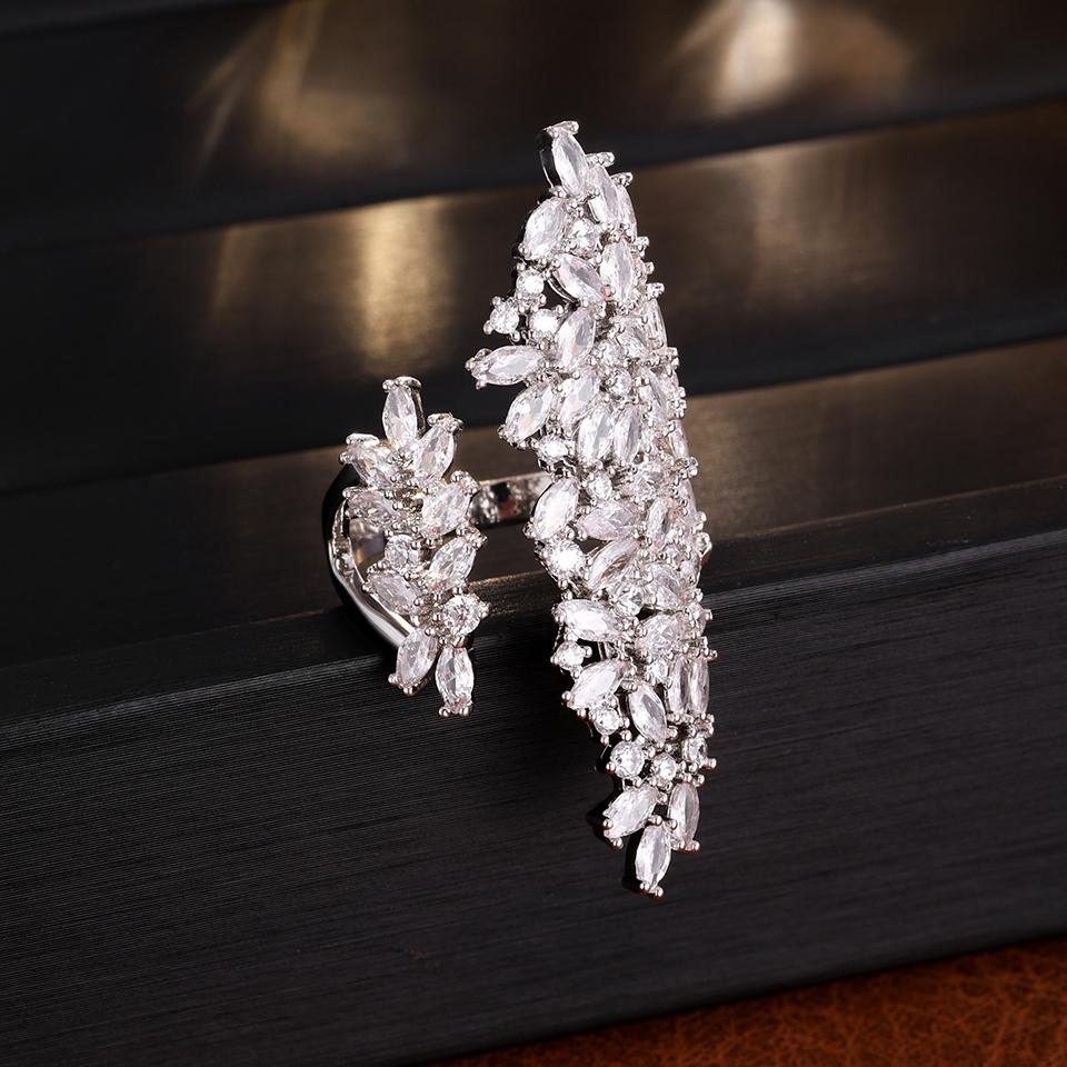 ZAKOL Korea Shiny Cubic Zircon Leaf Shape Open Rings for Women Fashion Geometry Crystal Finger Ring Anillos for Party Jewelry