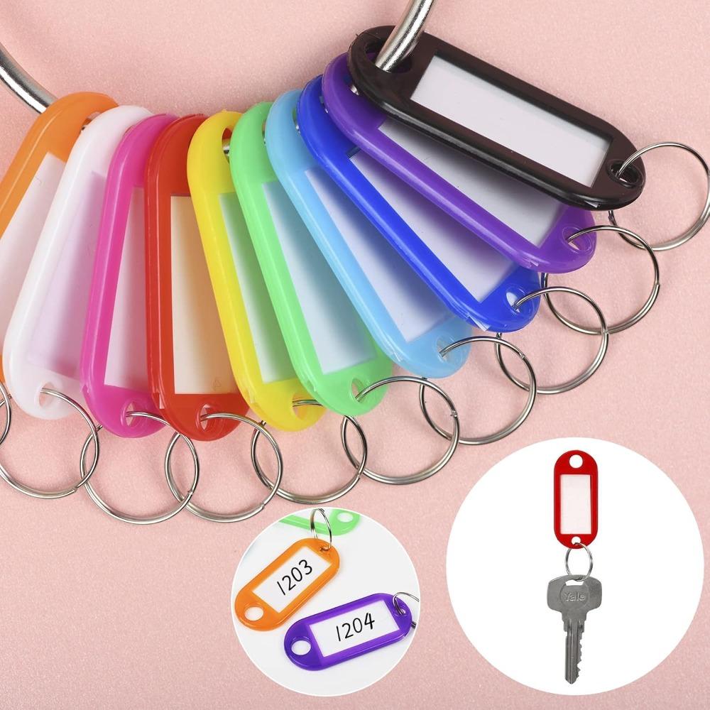 100pcs Plastic Key Tags Key Labels with Ring and Label Window Key Chain ID Tags Key Identifiers for Name Luggage 10 Colors Key Ring Tags