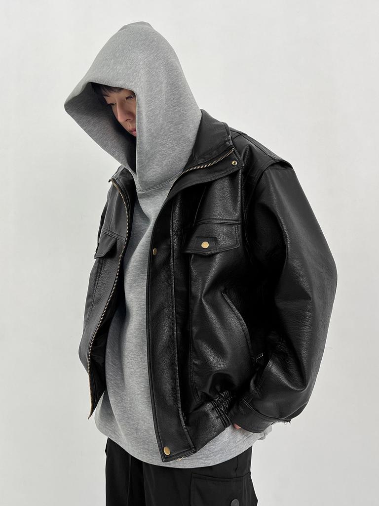 Unisex American Retro Street Motorcycle Leather Jacket: Cool, Loose, Trendy, Versatile Design.