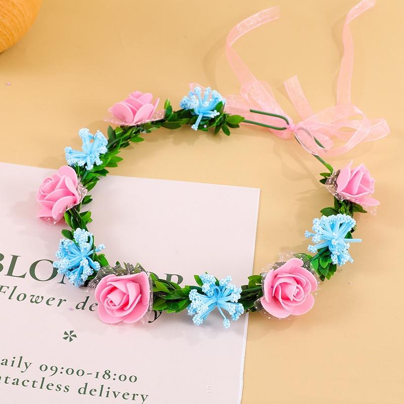 Ribbon Hairband Fabric Floral Hair Hoop Flower Wreath Headband Adjustable Artificial Rose Headband For Beach Parties Summer