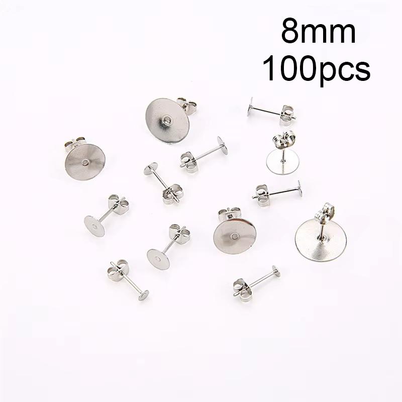 20 100 pcs PVD Never Fade Stainless Steel Earrings Settings With Earring Backs 4 5 6 8 mm Cabochon Base For Diy Jewelry Making