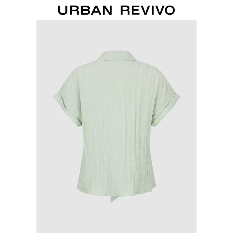 UR2026 Women s Textured Tie-Waist Short Sleeve Shirt S