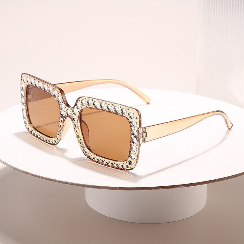 Women'S Uv-Proof Sunglasses Fashion Large-Frame Diamond-Encrusted Sunglasses Women'S Outdoor Sunscreen Glasses