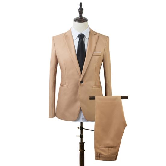Herren Slim Fit Business Freizeit Ein-Knopf Formal Zweiteiler Anzug für Bankett