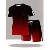 Summer Men's Fashionable Gradient Color 3D Digital Printed Round Neck Short Sleeved Loose Oversized Breathable Comfortable Sports Wear
