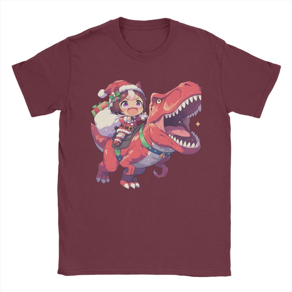 Special Week Santa Riding T-Rex T Shirt Men's  Cotton Casual T-Shirt Crewneck Uma Musume Pretty Derby Anime Tees Short Sleeve