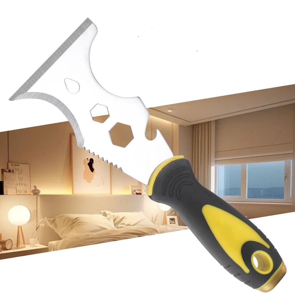 

1pc 15 in 1 Multi Tool, Stainless Steel Putty Knife for Scraping Caulking, Wallpaper Removal, Can Opener, Home DIY Paint Scraper Yellow
