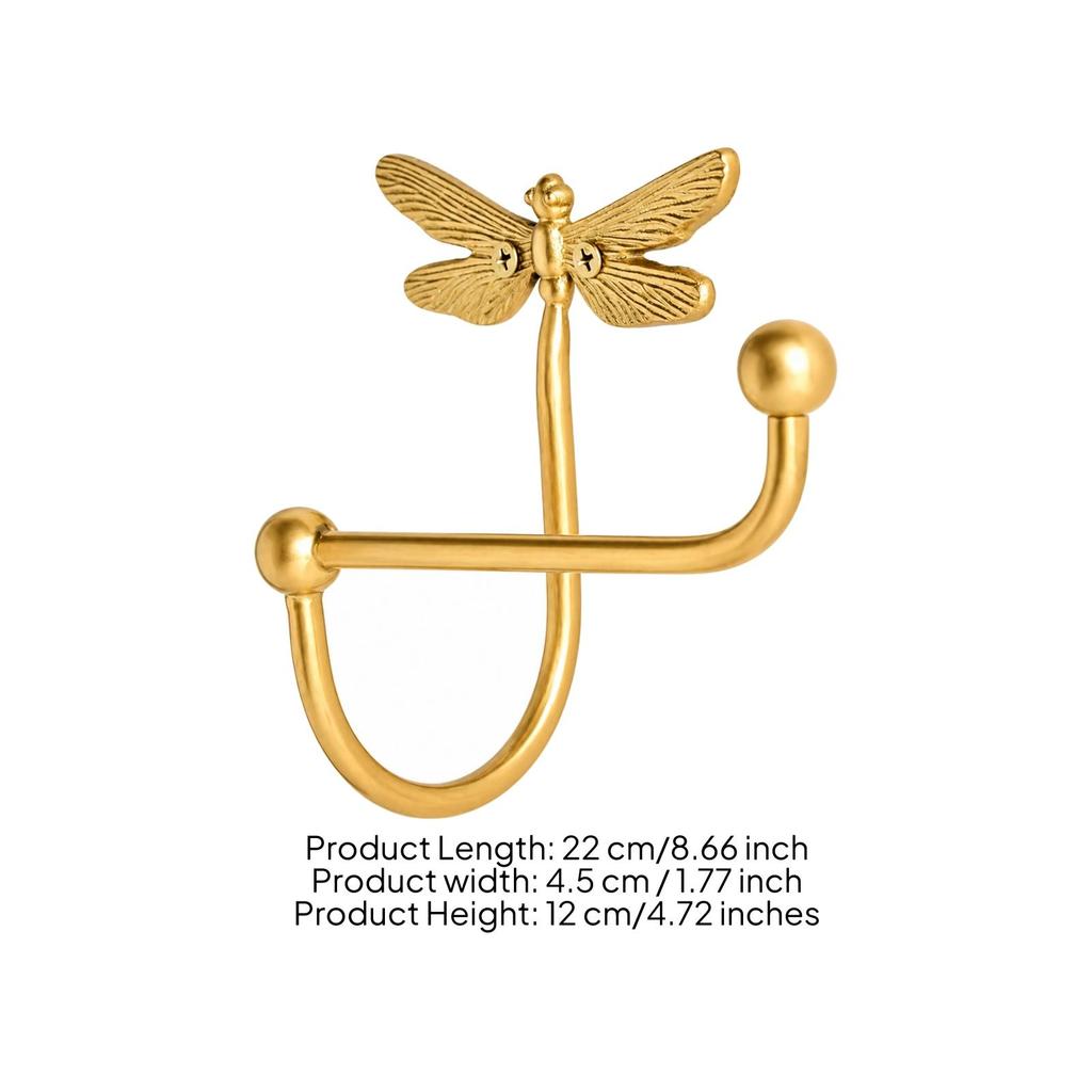Brass Bathroom Holder with Dragonfly Motif Space-Saving Robe Hook for Guest Bath