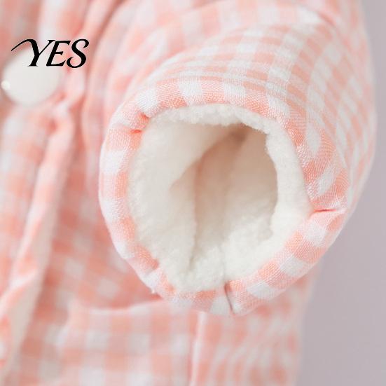Outdoor Dog Apparel Hooded Plaid Pet Jumpsuit, Four Legged Apparel, Cozy Hoodie with Small Winter Coat Pompom, Plush Lined Onesie Clothes for