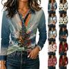 Stylish Women's Casual Loose Fit Long Sleeve Christmas Print Patchwork Top for Holiday Parties