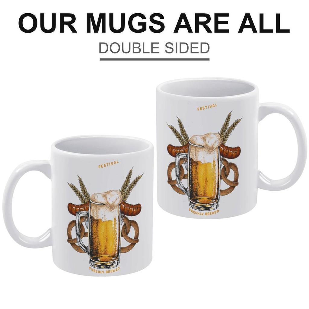 1pc 11oz Ceramic Mug with Double-Sided Print for Beer Enthusiasts, Daily Drinking Cup for Coffee or Tea, Ideal Gift for Parties