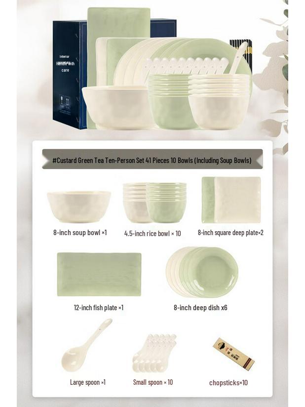 Mode Lanca Cream Yellow & Green Ceramic Dinnerware Set