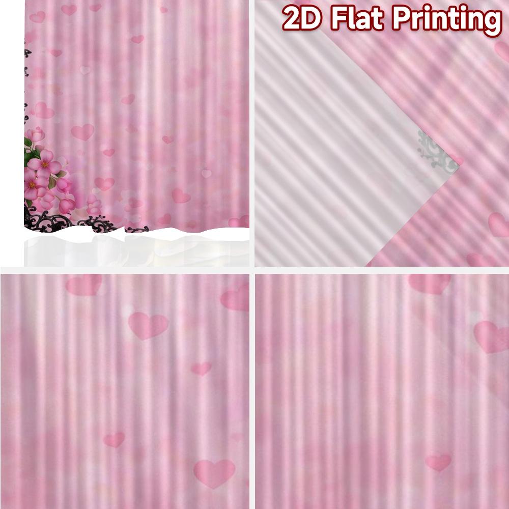 2D FLAT PRINTING 2pcs Curtains (Without Rod) Valentine's Pink Heart Blossoms Minimalist Popular Curtains Polyester Easy Install