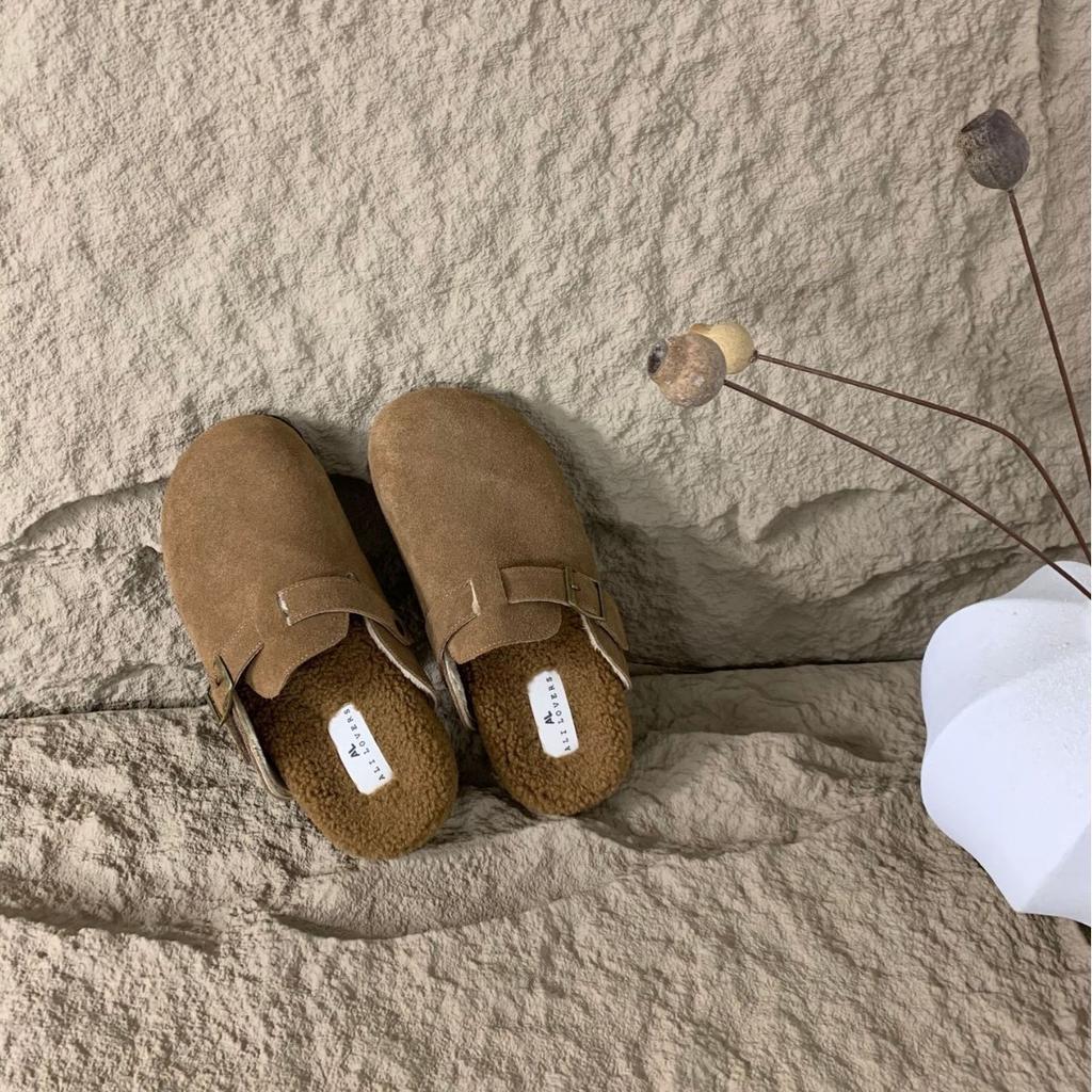 Baotou half slippers women's outer wear 2025 autumn and winter new platform French retro velvet shoes