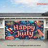 Festive Independence Day Tapestry, Bold "Happy 4th of July" Text with Fireworks, Balloons and Stars, Vibrant Patriotic Wall Art