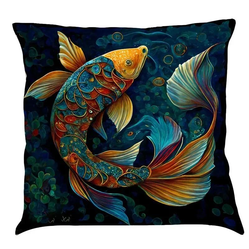 Luxury Home Decoration Pillowcase Car Living Room Sofa Cushion Cover Marine Life Painting Pattern Cushion Cover