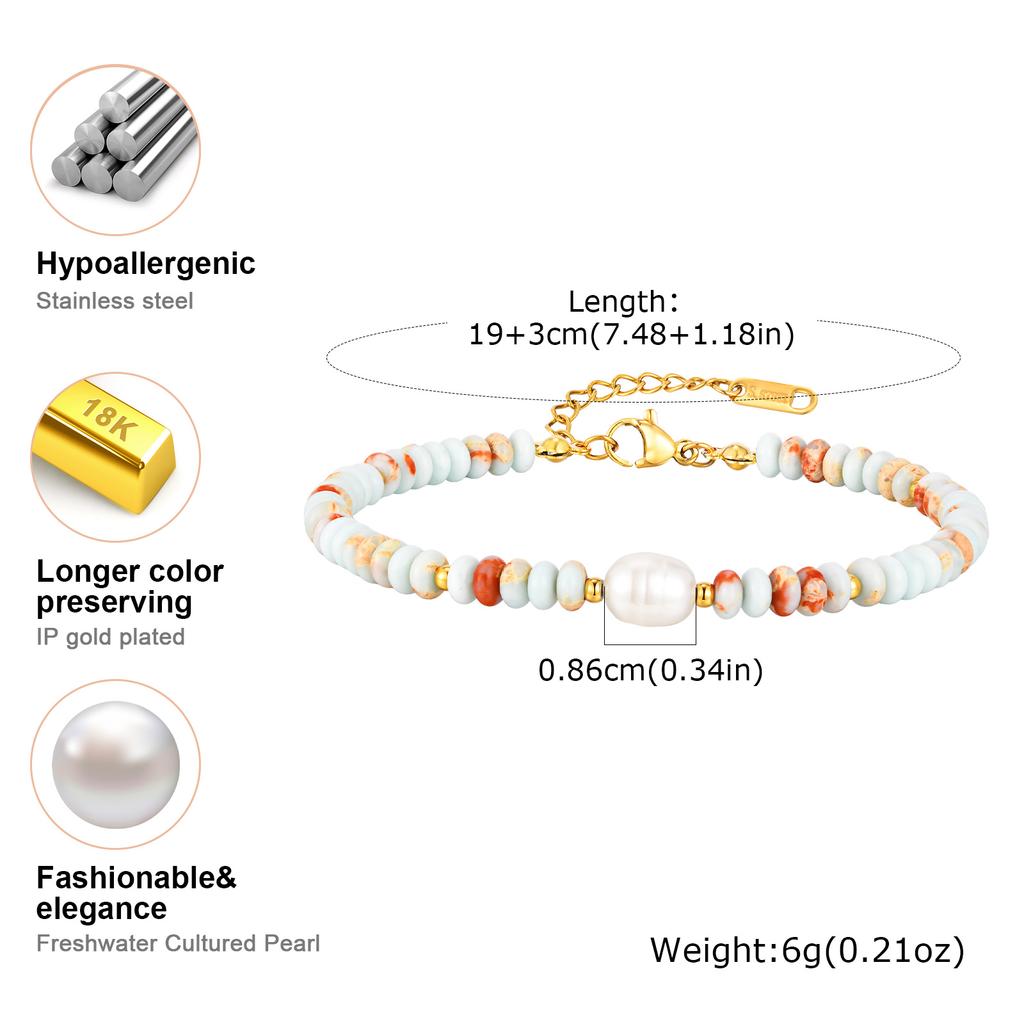Trendy Imitation Pearl Colorful Beads Bracelet for Women, Stainless Steel Handmade Chain Bracelet for Women Fashion Boho Jewelry